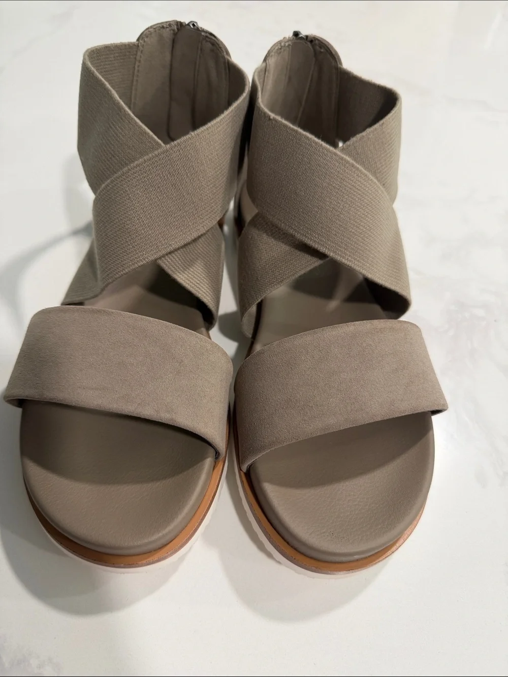 Mia Shoes Taupe Crisscross Strap Platform Sandals - Picture 7 of 7
